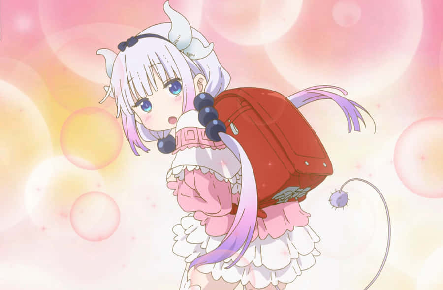 A Girl With A Backpack And Purple Hair Wallpaper