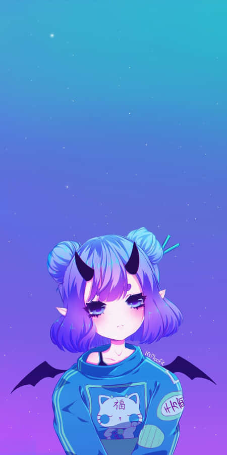 A Girl With Blue Hair And Wings Wallpaper