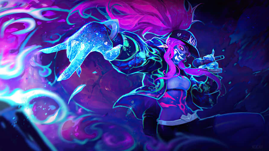 A Girl With Pink Hair And Purple Hair Is Holding A Gun Wallpaper