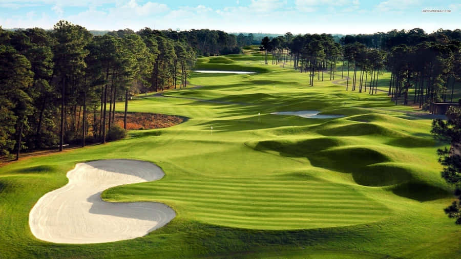 A Golf Course With A Green Sand Bunker Wallpaper