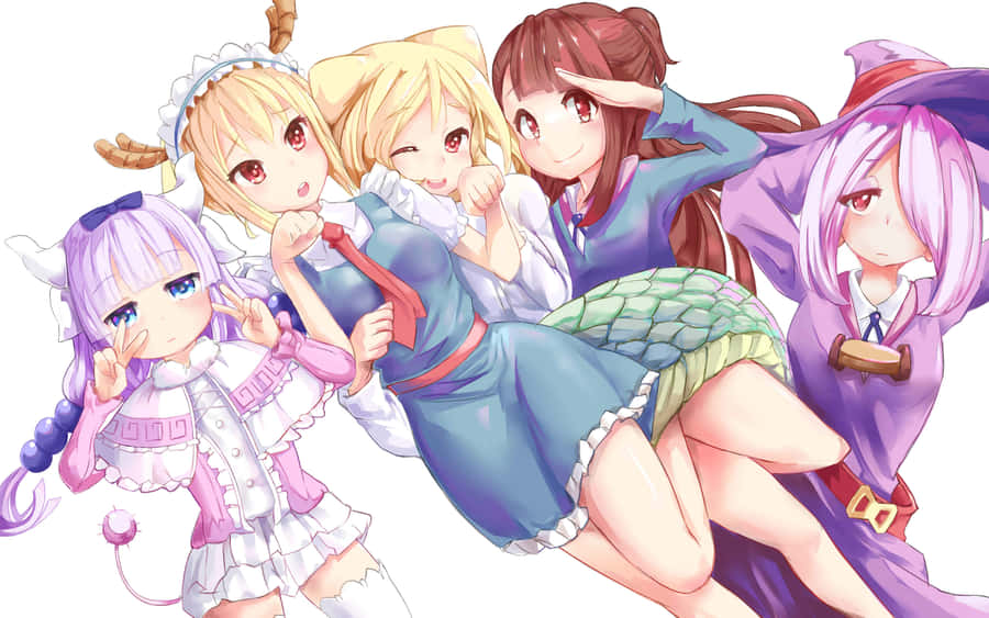 A Group Of Anime Girls Posing Together Wallpaper