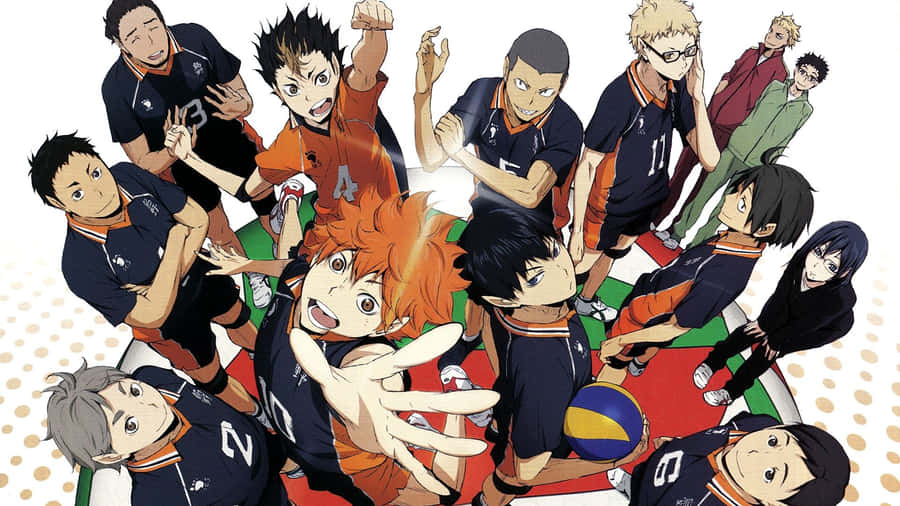 A Group Of Anime Players Posing For A Picture Wallpaper