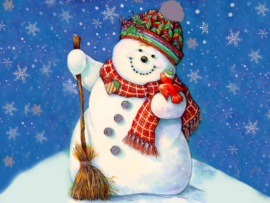 A Happy Snowman In Front Of The Christmas Tree, Spreading Joy And Laughter Wallpaper