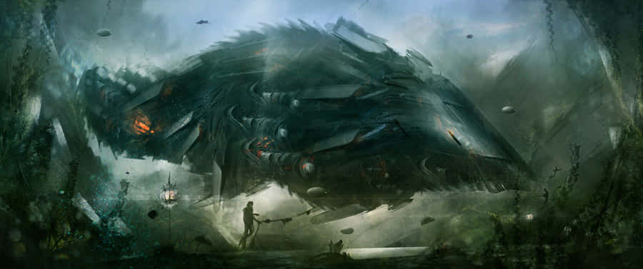 A Large Creature Is Flying Through The Jungle Wallpaper