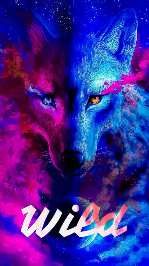 A Lone Pink Wolf Walks Across A Snow-laden Land. Wallpaper