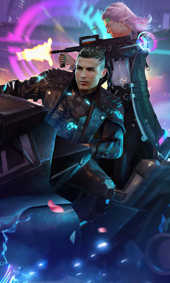 A Man And Woman Riding A Motorcycle In A Futuristic Setting Wallpaper