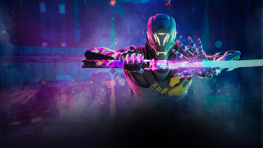 A Man Holding A Sword In Front Of A Dark Background Wallpaper