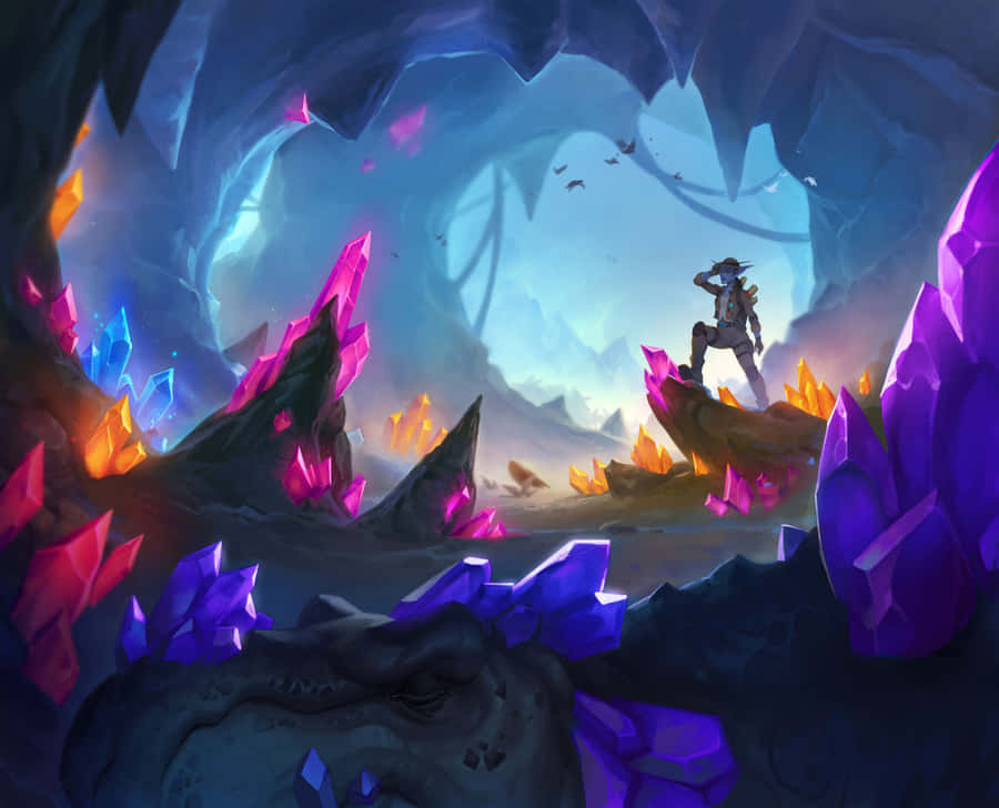 A Man In A Cave With A Lot Of Crystals Wallpaper