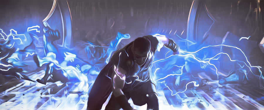 A Man Is Standing In Front Of A Blue Light Wallpaper