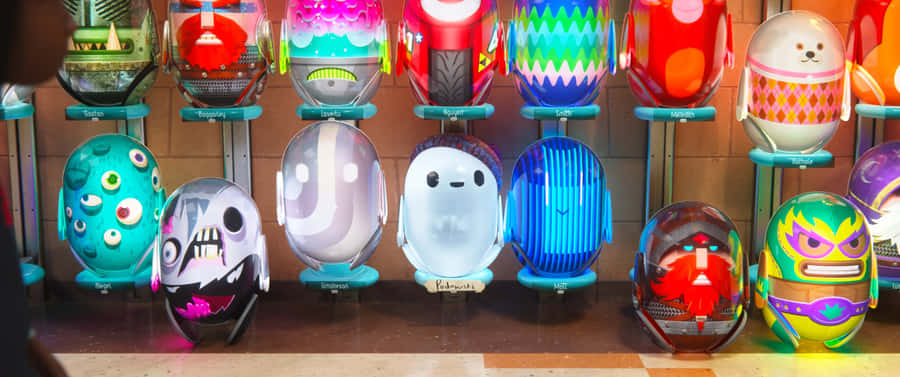 A Man Is Standing In Front Of A Display Of Colorful Skateboards Wallpaper