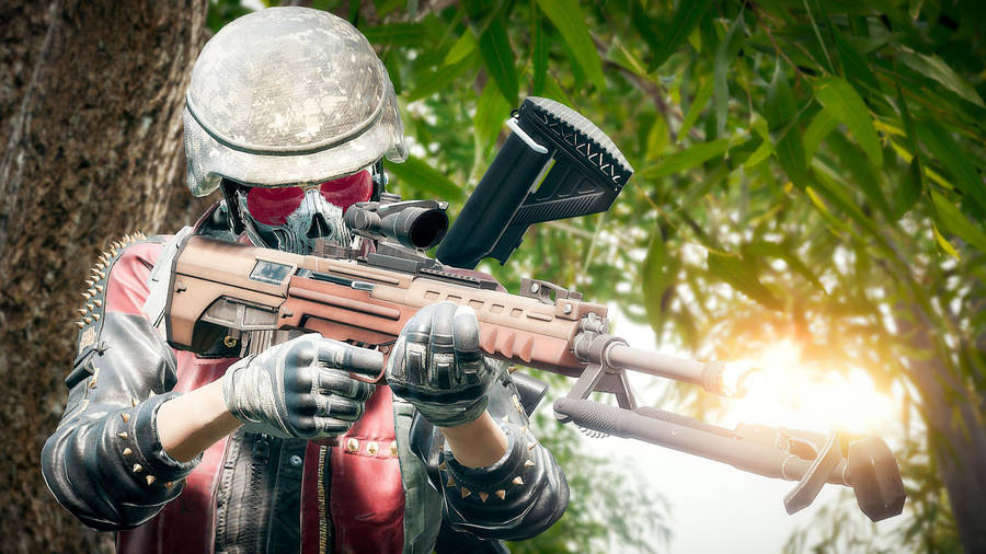 A Man With A Gun In Front Of Trees Wallpaper