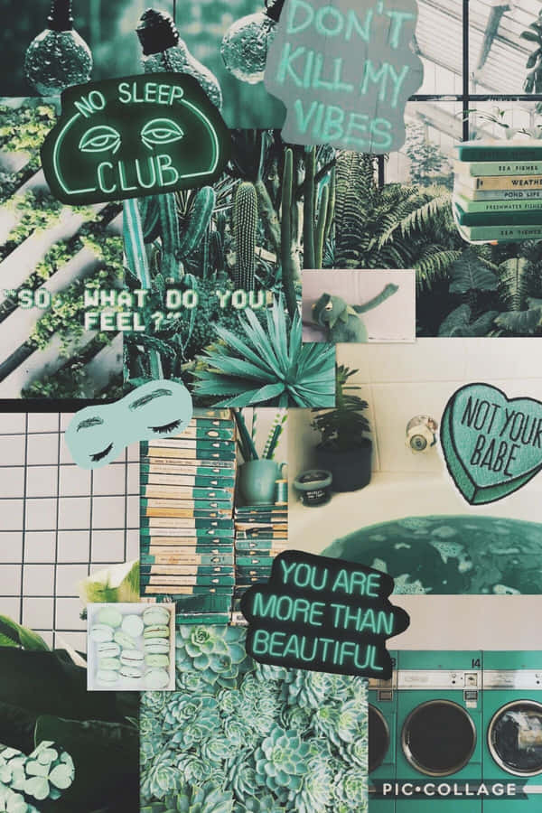 A Modern Art Piece Collage Capturing Nature’s Rich Green Wallpaper