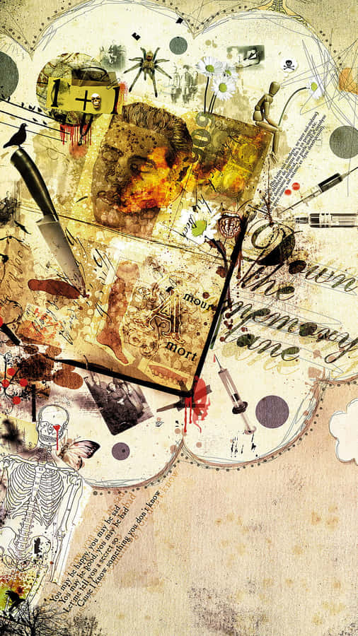 A Painting Of A Plane Flying Over A City Wallpaper