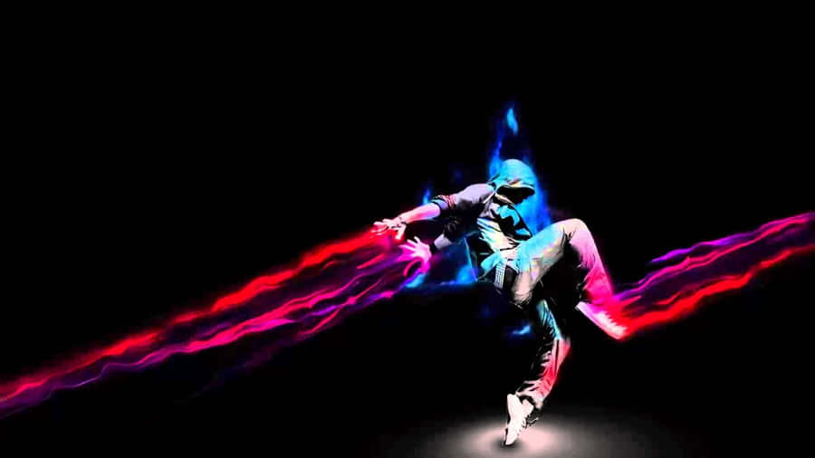 A Person Is Jumping With A Light Coming Out Of His Hands Wallpaper