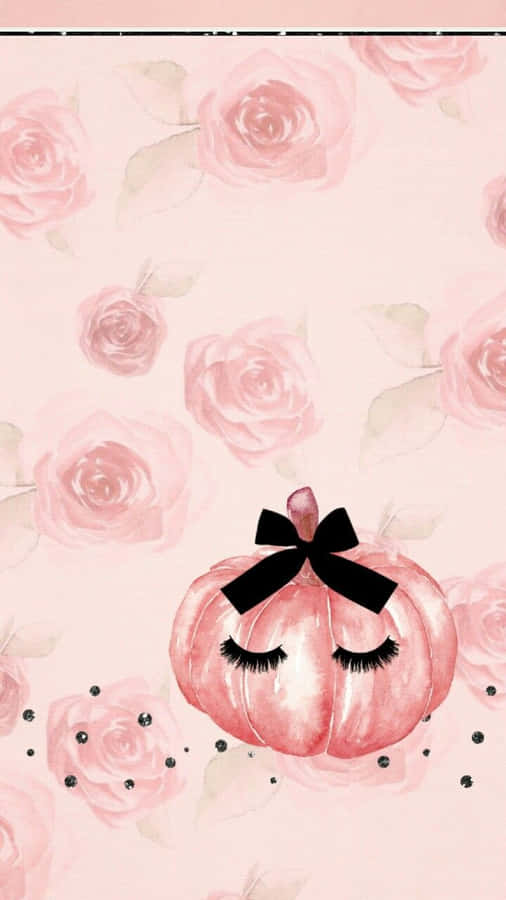 A Pink Pumpkin With Black Bows And Roses Wallpaper