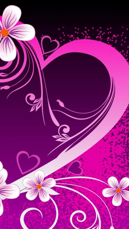 A Purple And Pink Heart With Flowers On It Wallpaper