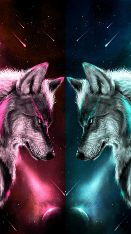 A Remarkable Duality Of A Wolf With Both Fire And Water Coexisting In Its Purest Form. Wallpaper