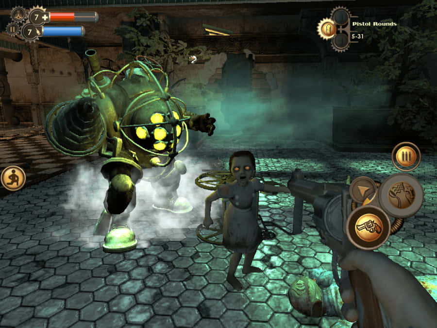 A Screenshot Of A Game With A Gun And A Woman Wallpaper
