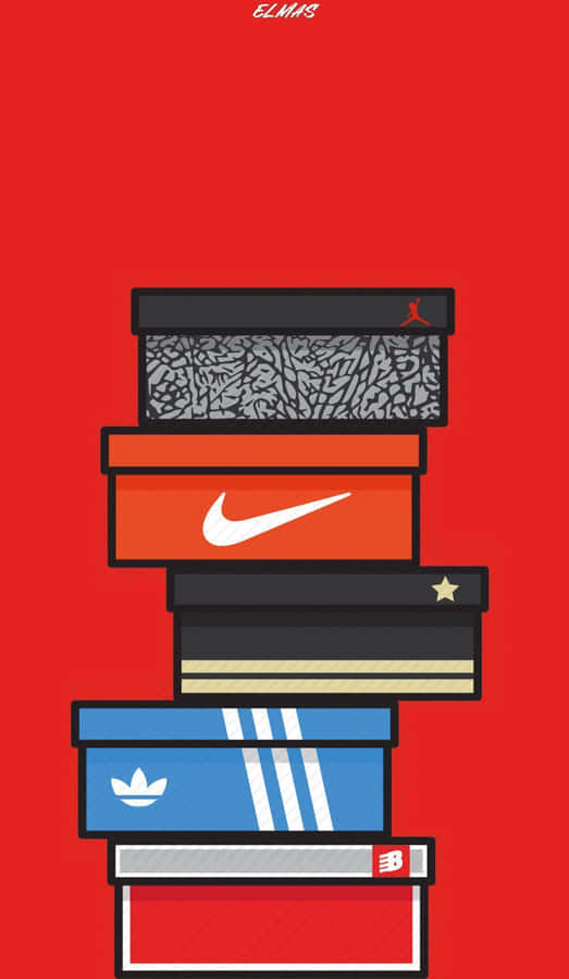 A Stack Of Nike Shoes On A Red Background Wallpaper