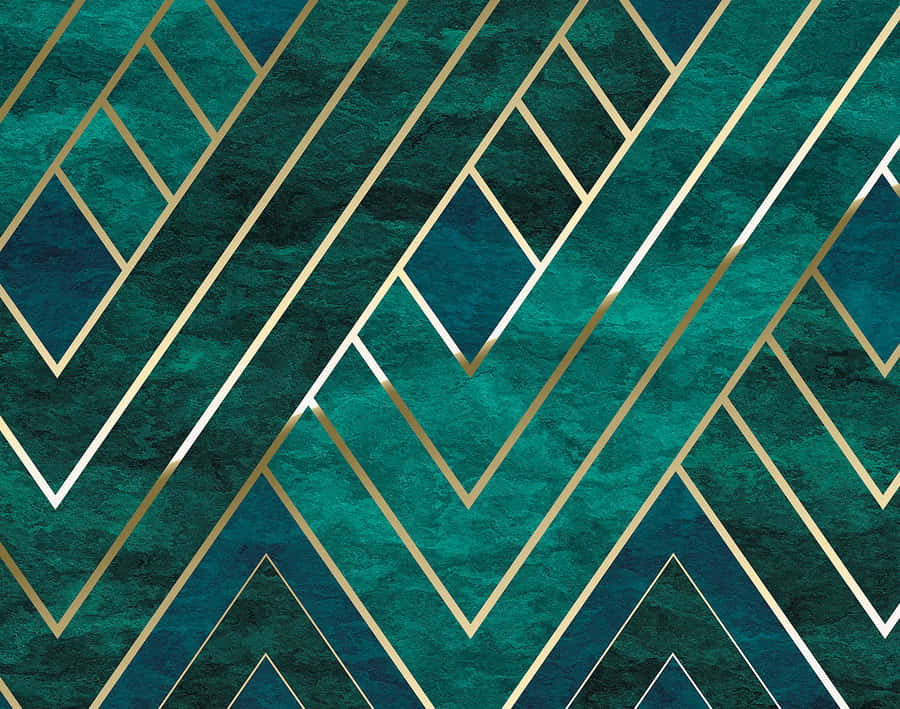 A Teal And Gold Geometric Pattern Wallpaper