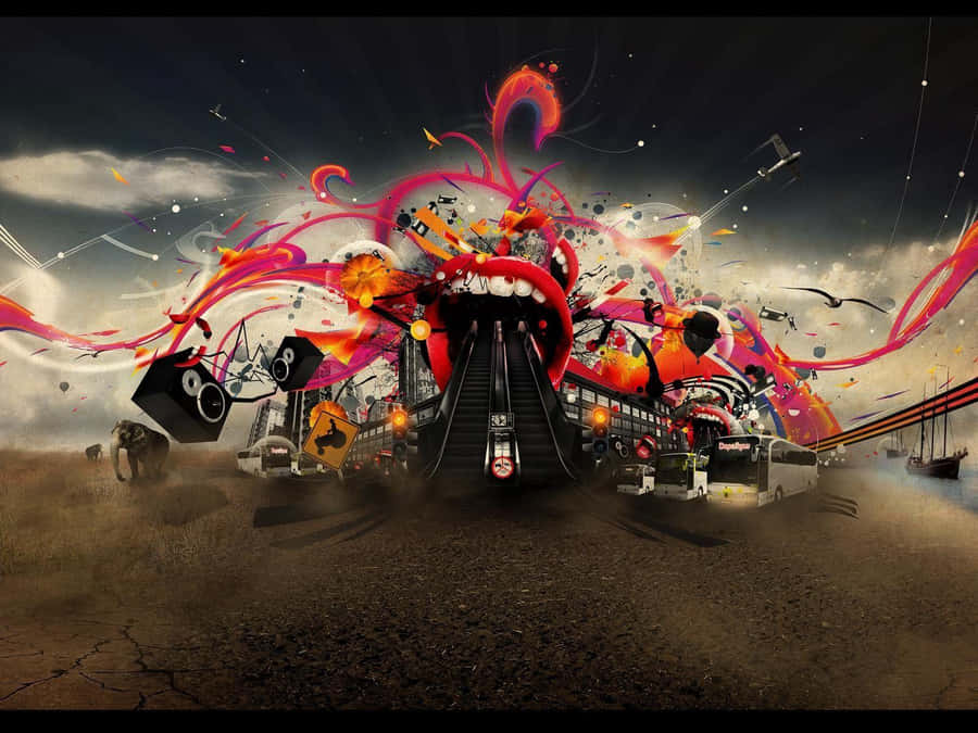 A Train With A Red And Black Design Wallpaper