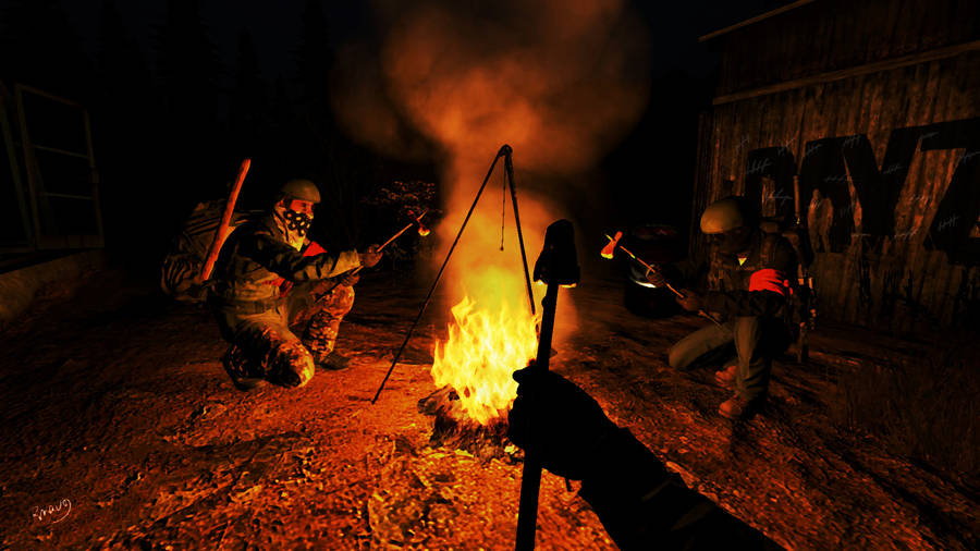 Download free A Tranquil Campfire Scene From The Dayz Game Wallpaper ...