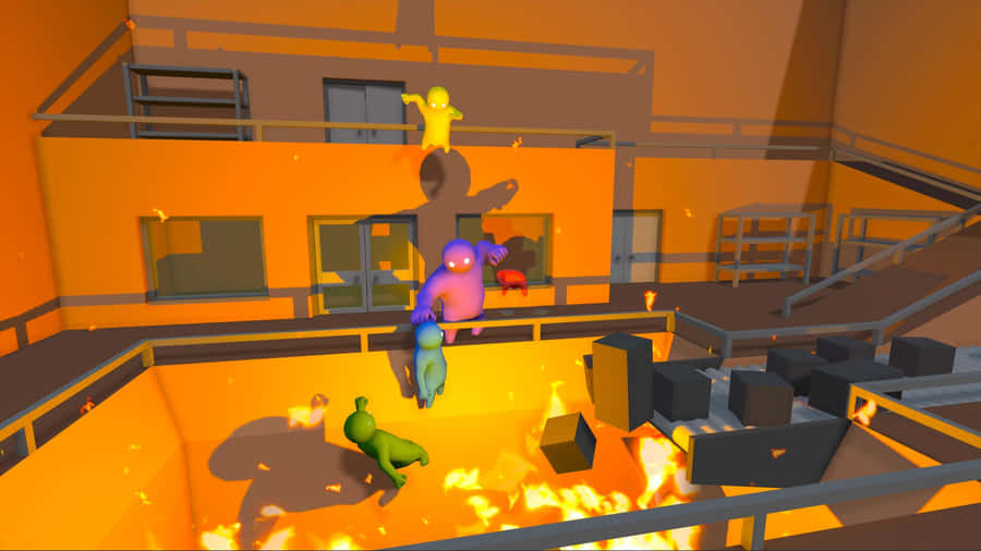 A Video Game Showing A Fire In A Room Wallpaper