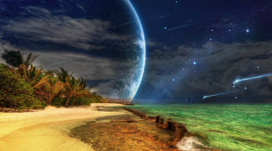 A Wave Of Cosmic Energy Washes Across This Vibrant Beach Wallpaper
