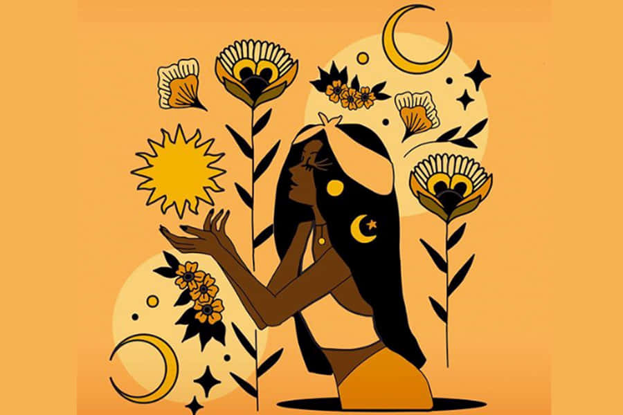 A Woman Holding A Flower And Sun Wallpaper