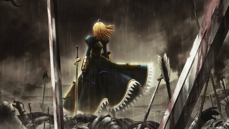 A Woman In A Long Dress Standing In The Rain Wallpaper