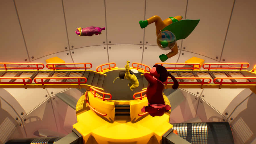 A Yellow And Green Robot Is Flying In The Air Wallpaper