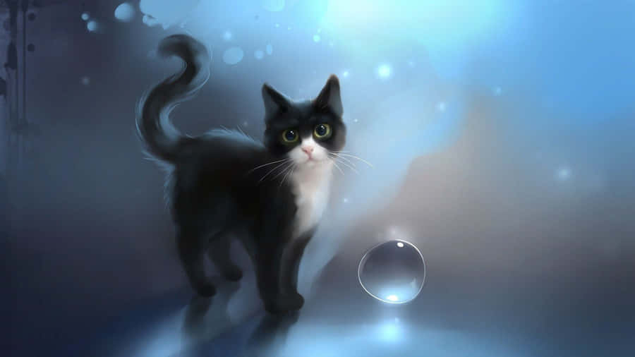 Adorable Kawaii Anime Cat Ready To Put A Smile On Your Face Wallpaper