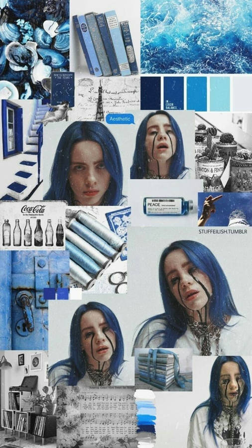 Download free Aesthetic Billie Eilish Blue And White Collage Wallpaper ...