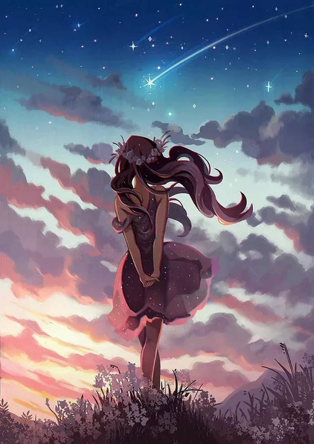 Aesthetic Girl Shooting Star Wallpaper
