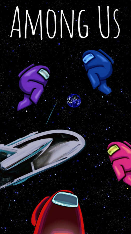 Among Us Galaxy Purple Red Pink Blue Wallpaper