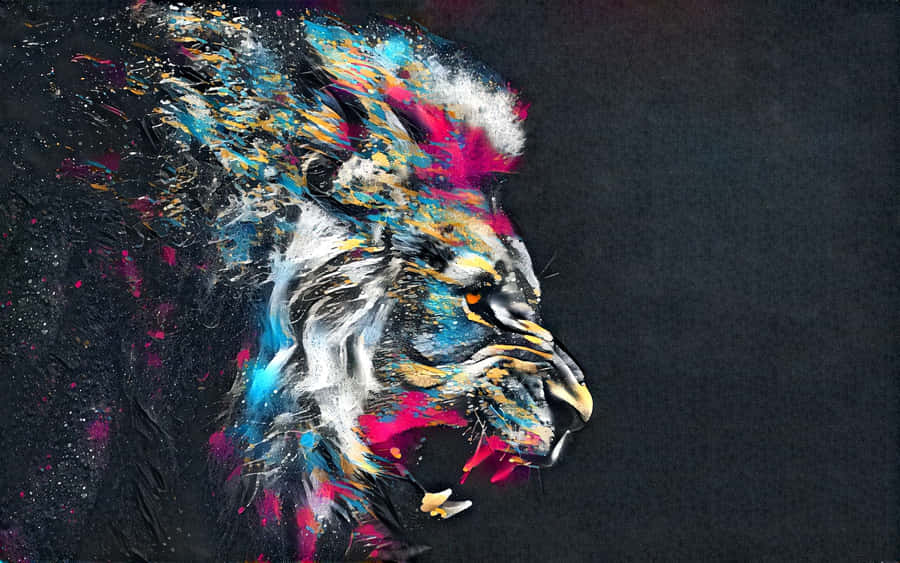 An Abstract Painting Of A Majestic Lion In Front Of An Orange Sunset Wallpaper