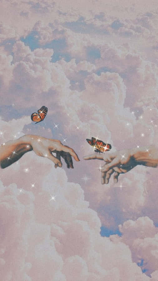 An Angel Flying Past The Clouds, Among The Aesthetically Pleasing Beauty Of The Sky Wallpaper
