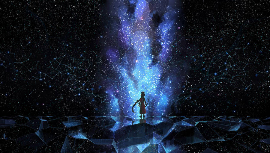 An Immersive, Calming Blue Anime Scenery Wallpaper