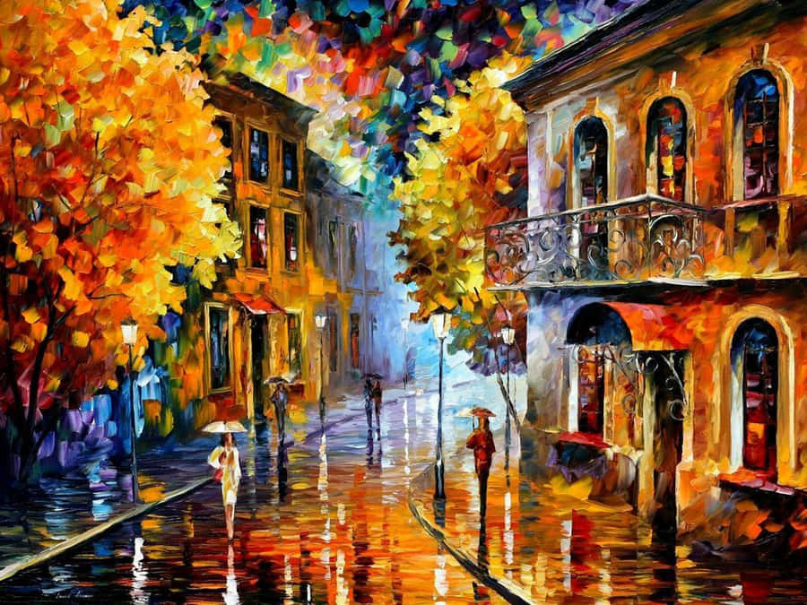 An Original Oil Painting Of A Majestic Landscape Wallpaper