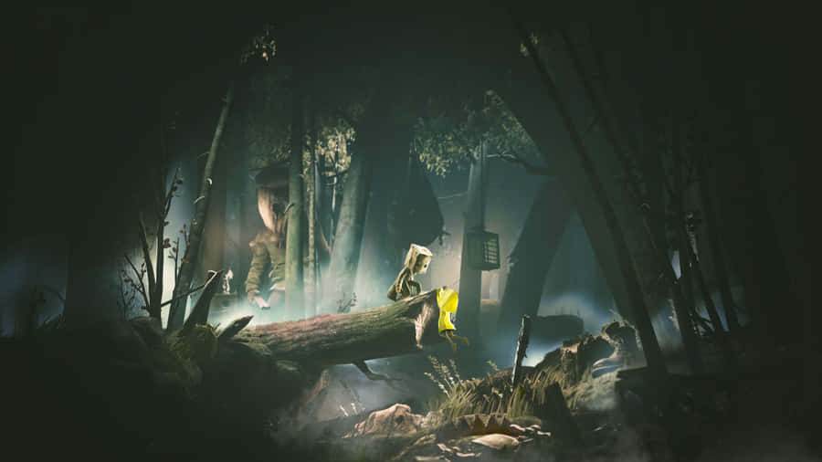 An Unsettling Image Of A Young Child In A Yellow Raincoat In The Creepy World Of Little Nightmares Wallpaper