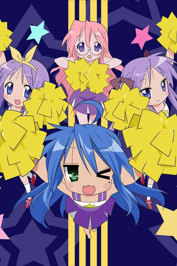 Animated Cheerleading Squad Pose Wallpaper