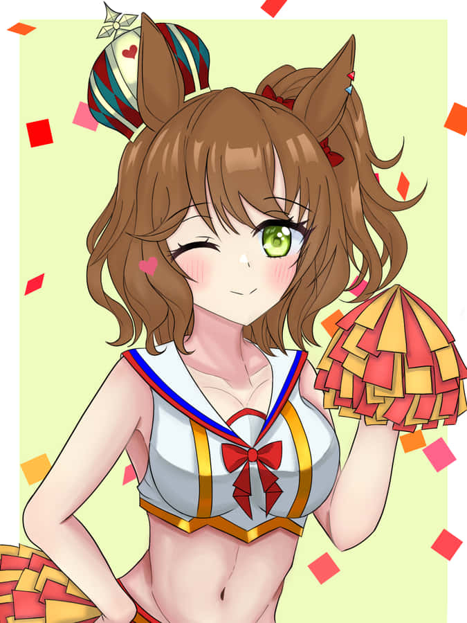 Anime Cheerleader With Pom Poms Wallpaper