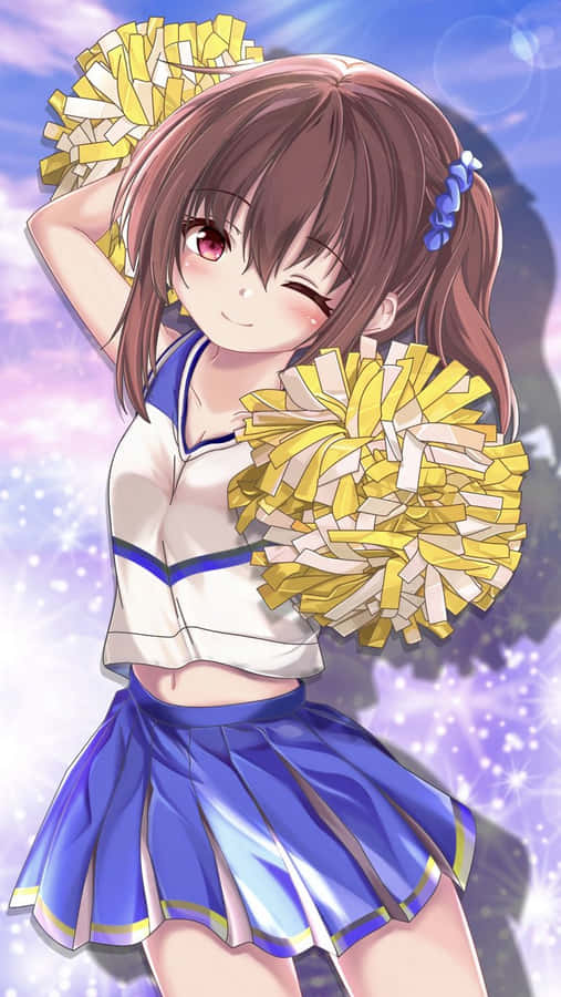 Anime Cheerleader With Pom Poms Wallpaper