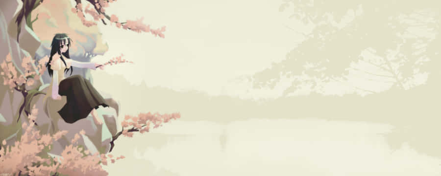 Anime Girl Cherry Blossom Tree Wallpaper