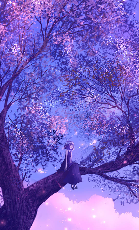 Wallpaper together, tree, anime, tree, lights, night, night, love for  mobile and desktop, section арт, resolution 1920x1200 - download