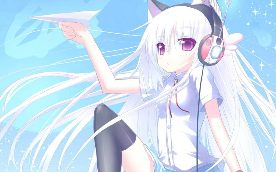 Download free Anime Waifu Cat Girl Headphones Paper Airplane Wallpaper ...