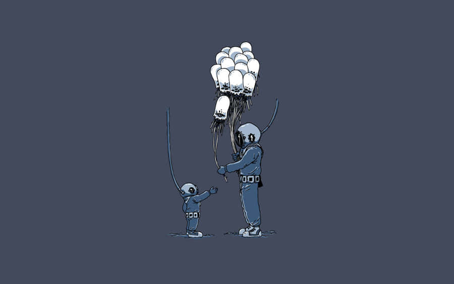 Astronautsand Skull Balloons Wallpaper