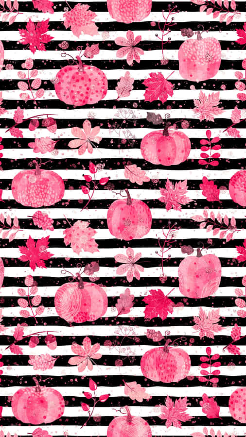 Autumn Pumpkin Pattern Black Stripes Wallpaper