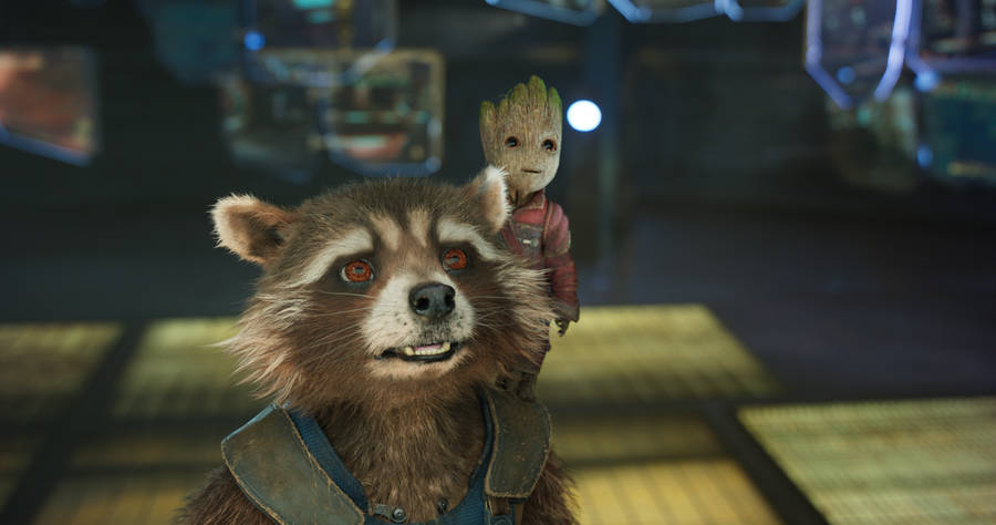 Baby Groot In A Suit And Rocket Wallpaper