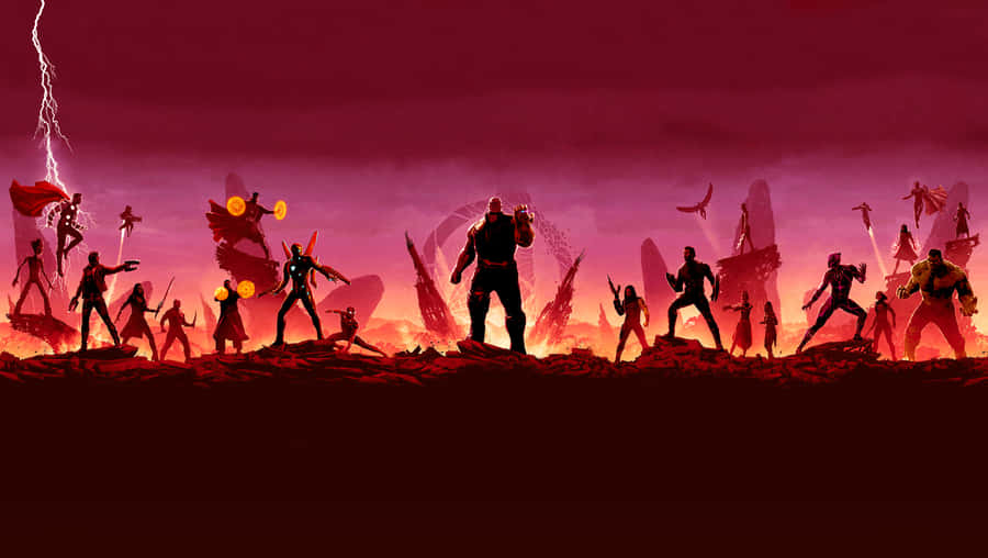 Battlefield Of Avengers Marvel Aesthetic Laptop Red Background Wallpaper